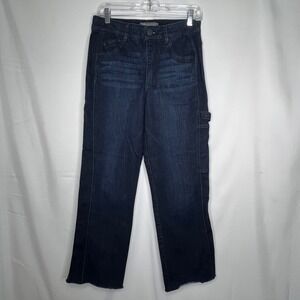 Democracy Utility Jeans Wide Leg Dark Wash High-Rise Raw Hem 8 Cargo 90s Y2K